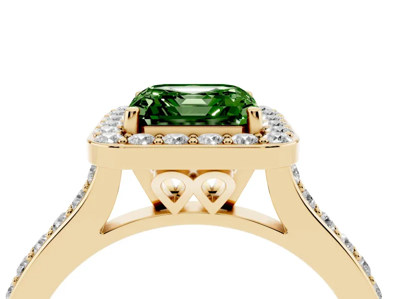 Asscher Cut Halo Engagement Ring Setting for a Fancy Green Lab-Grown Diamond | Yellow Gold - Design NV-24729