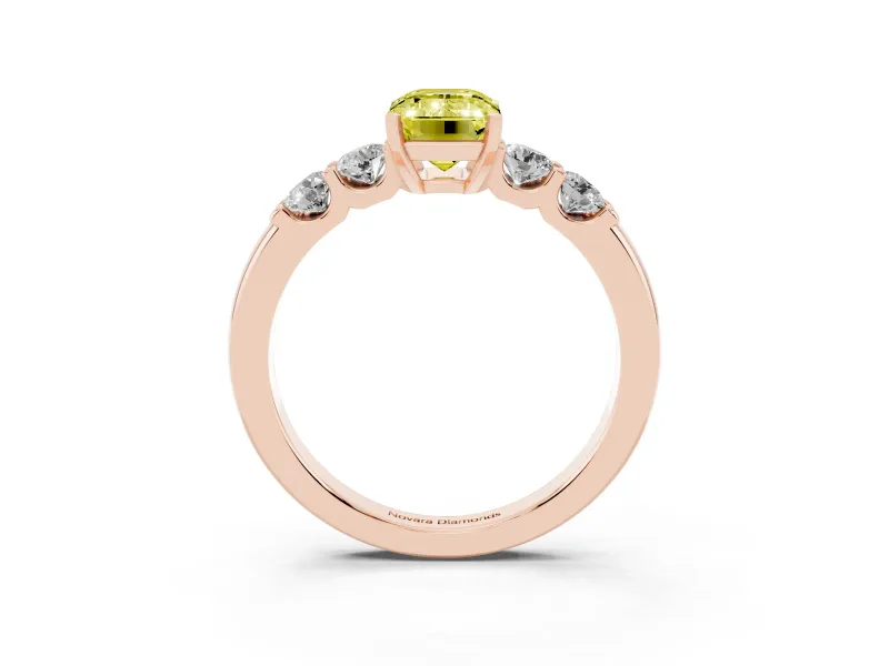 Emerald Cut Five Stone Engagement Ring Setting for a Fancy Yellow Lab-Grown Diamond | Rose Gold