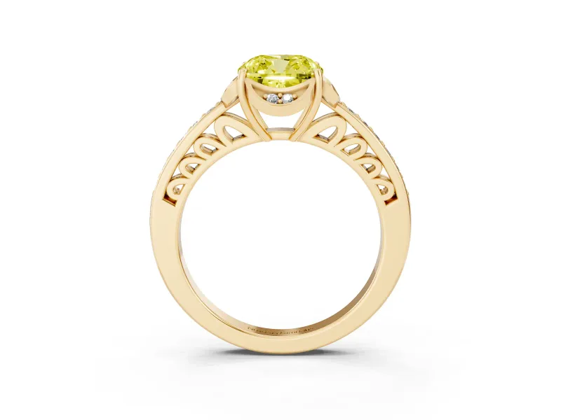 Cushion Cut Floral Pavé Engagement Ring Setting for a Fancy Yellow Lab-Grown Diamond | Yellow Gold