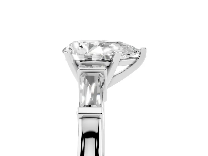Pear-Shaped Three-Stone Engagement Ring Setting | Tapered Baguettes | Sterling Silver