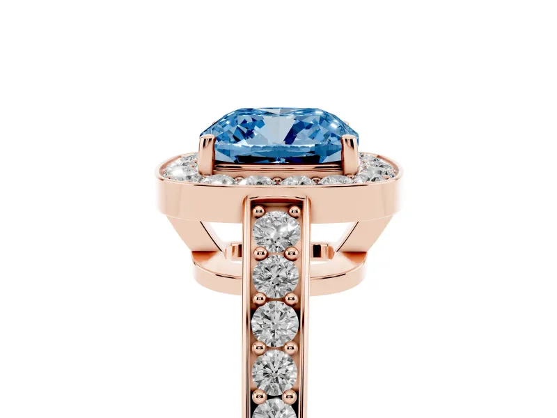 Cushion Cut Framed Halo Engagement Ring Setting for a Fancy Blue Lab-Grown Diamond | Rose Gold
