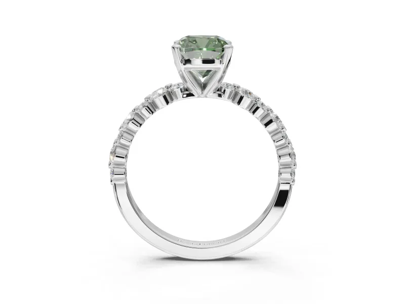 Cushion Cut Pavé Engagement Ring Setting for a Fancy Green Lab-Grown Diamond | Alternating Accents | White Gold