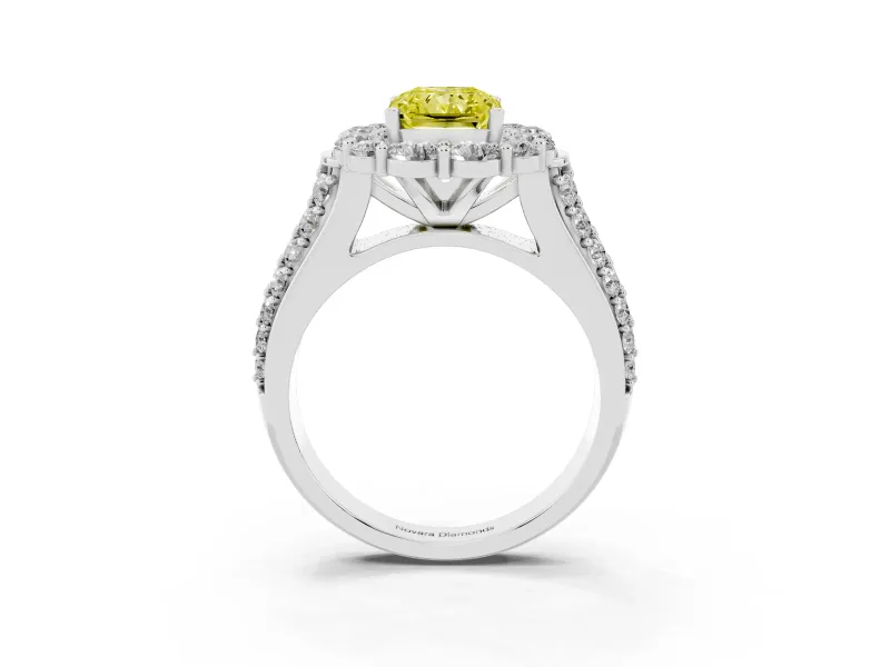 Radiant Cut Large Accent Halo Engagement Ring Setting for a Fancy Yellow Lab-Grown Diamond | Sterling Silver