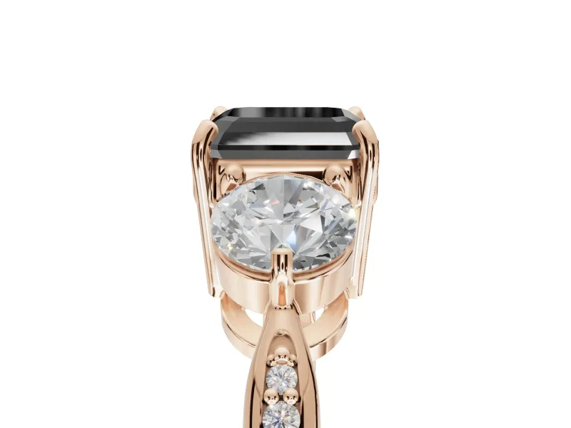 Fancy Black Asscher Cut Lab-Grown Diamond Three-Stone Ring Set in Rose Gold with Channel-Set Band and Prong Setting