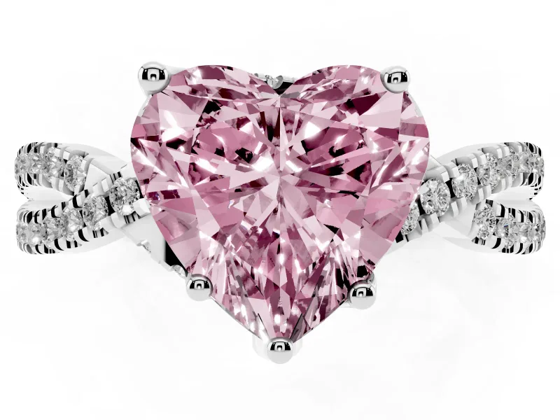 Heart-Shaped Twisted Pave Engagement Ring Setting for a Fancy Pink Lab-Grown Diamond | Split Shank | Sterling Silver