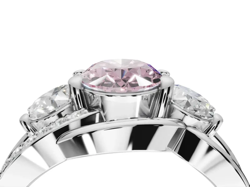 Oval Three Stone Engagement Ring Setting for a Fancy Pink Lab-Grown Diamond | Pavé Split Shank | Sterling Silver