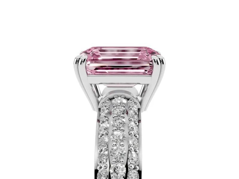 Emerald Cut Three Row Pave Engagement Ring Setting for a Fancy Pink Lab-Grown Diamond | Platinum
