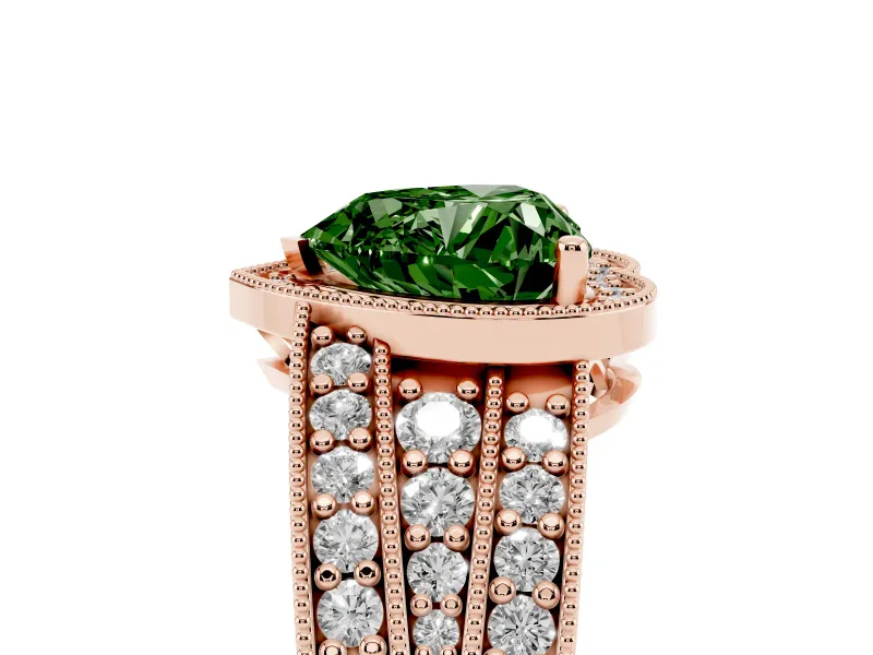 Heart-Shaped Milgrain Halo Engagement Ring Setting for a Fancy Green Lab-Grown Diamond | Split Shank | Rose Gold