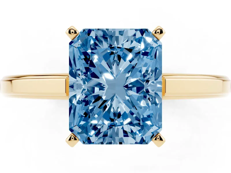 Radiant Cut Solitaire Engagement Ring Setting for a Fancy Blue Lab-Grown Diamond | Stepped Flat Band | Yellow Gold