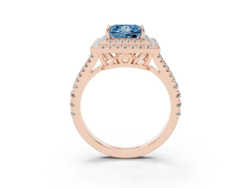 Princess Cut Halo Engagement Ring Setting for a Fancy Blue Lab-Grown Diamond | Rose Gold - Design NV-24799
