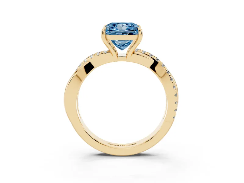 Princess Cut Crossover Engagement Ring Setting for a Fancy Blue Lab-Grown Diamond | Yellow Gold