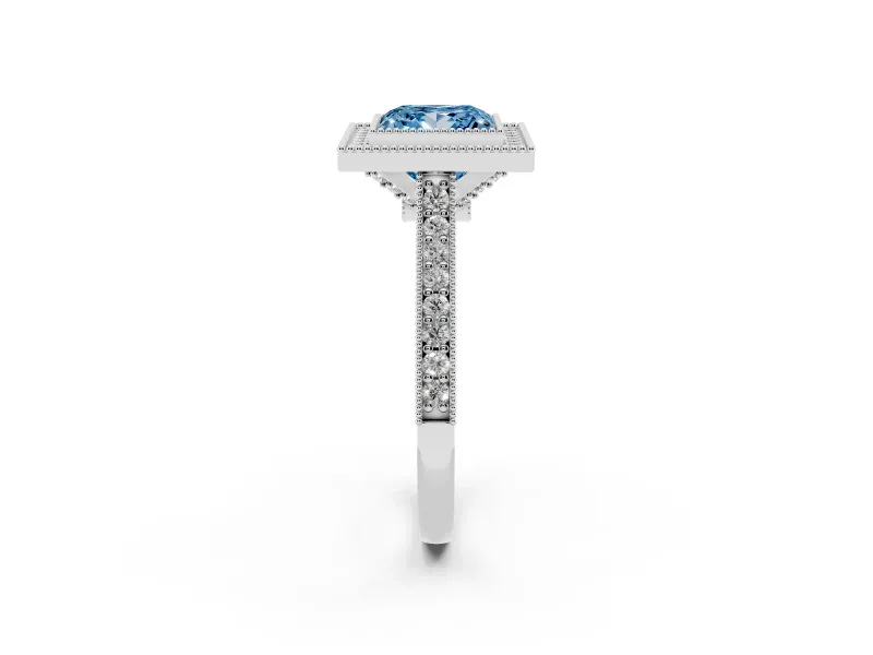 Princess Cut Halo Engagement Ring Setting for a Fancy Blue Lab-Grown Diamond | Sterling Silver - Design NV-24721