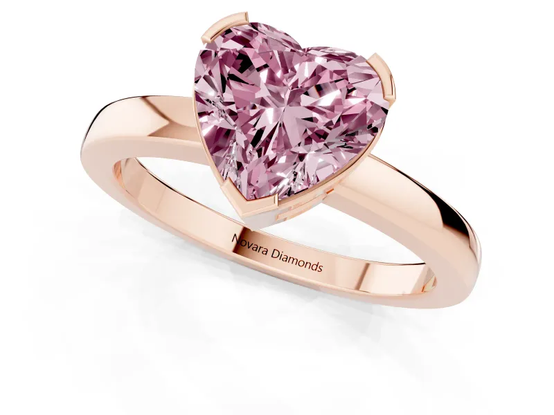 Fancy Pink Heart Cut Diamond Solitaire Ring Set in Rose gold with Prong Head and Smooth Polished Band