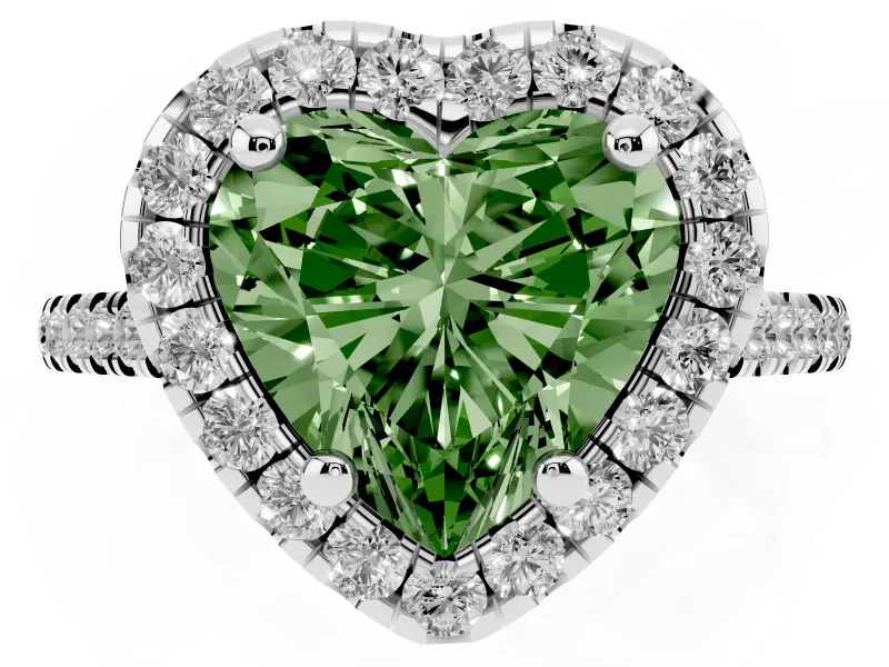 Heart-Shaped Halo Engagement Ring Setting for a Fancy Green Lab-Grown Diamond | Tapered Band | White Gold