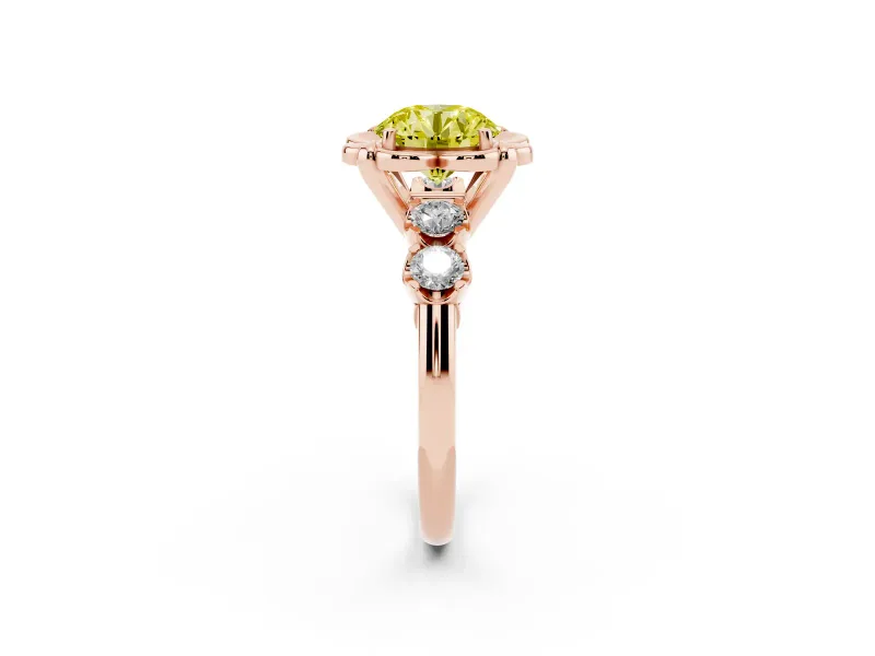Round Floral Engagement Ring Setting for a Fancy Yellow Lab-Grown Diamond | Petal Frame | Rose Gold