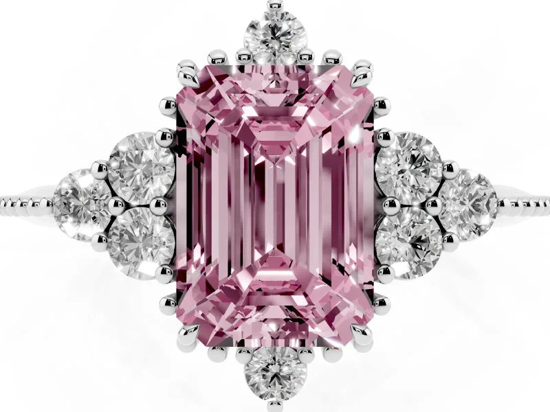Emerald Cut Cluster Engagement Ring Setting for a Fancy Pink Lab-Grown Diamond | Sterling Silver