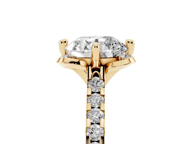 Round Floral Petal Engagement Ring Setting | Petal Accents | Yellow Gold