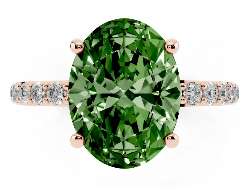 Oval Pave Solitaire Engagement Ring Setting for a Fancy Green Lab-Grown Diamond | Pave Shoulders | Rose Gold