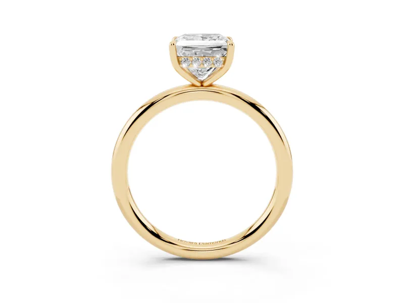 Princess Cut Diamond Solitaire Ring Set in Yellow gold with Thin Band and Prong Setting