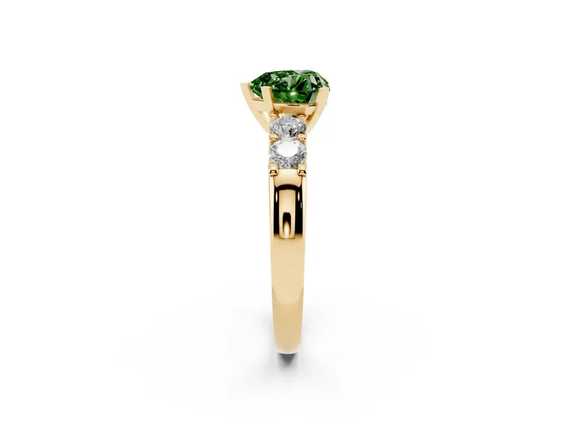 Heart-Shaped Five Stone Engagement Ring Setting for a Fancy Green Lab-Grown Diamond | Yellow Gold