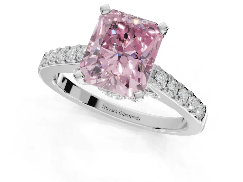 Radiant Cut Pavé Solitaire Engagement Ring Setting for a Fancy Pink Lab-Grown Diamond | Crossover Gallery | Platinum