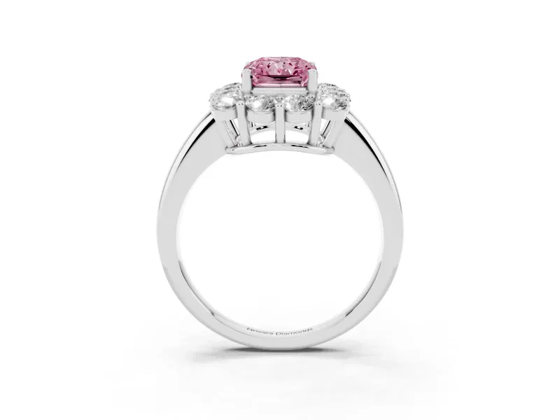 Radiant Cut Cluster Halo Engagement Ring Setting for a Fancy Pink Lab-Grown Diamond | Large Round Accents | Platinum