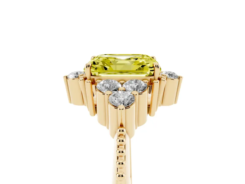Asscher Cut Cluster Engagement Ring Setting for a Fancy Yellow Lab-Grown Diamond | Yellow Gold