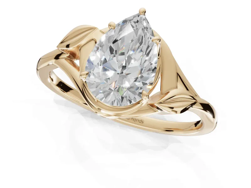 Pear-Shaped Leaf Bypass Solitaire Engagement Ring Setting | Polished Band | Yellow Gold