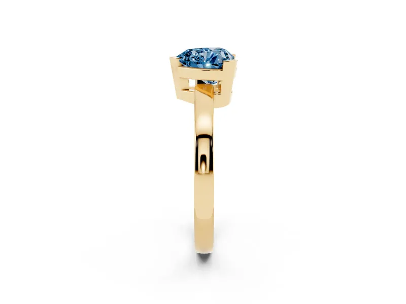 Fancy Blue Heart Cut Diamond Solitaire Ring Set in Yellow gold with Prong Head and Smooth Polished Band