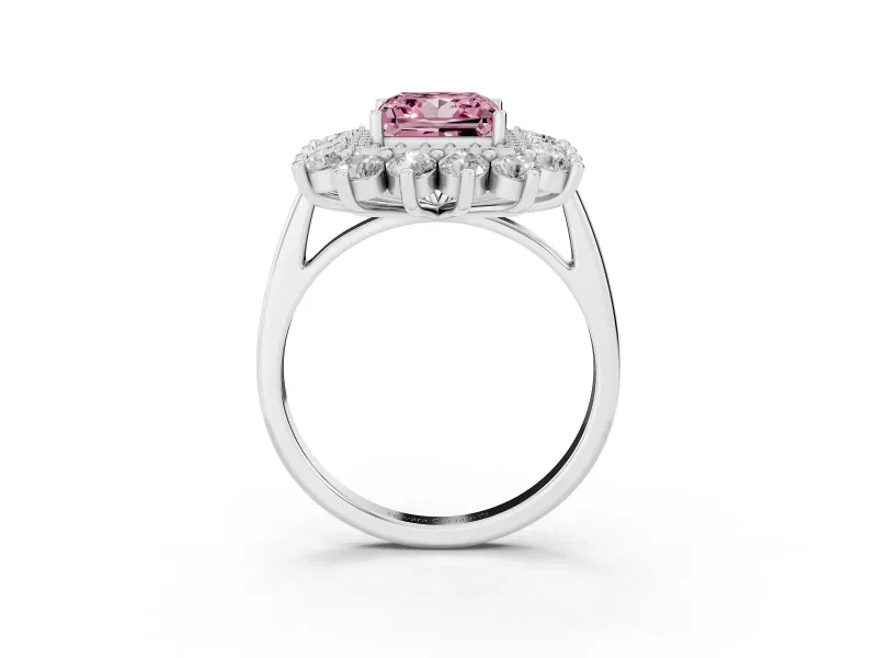Princess Cut Floral Double Halo Engagement Ring Setting for a Fancy Pink Lab-Grown Diamond | Plain Band | Platinum
