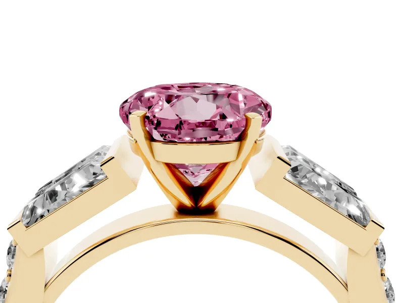 Round Channel Set Baguette Engagement Ring Setting for a Fancy Pink Lab-Grown Diamond | Yellow Gold