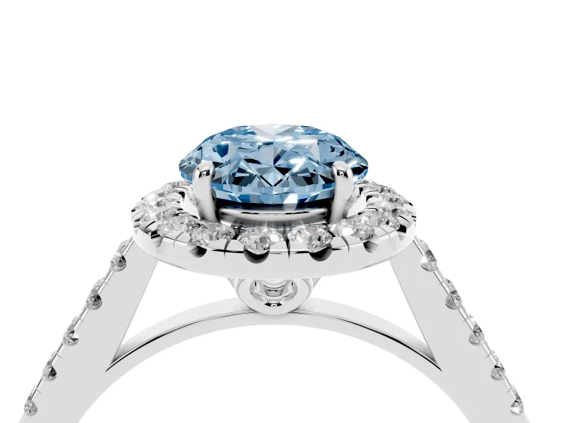 Oval Raised Halo Engagement Ring Setting for a Fancy Blue Lab-Grown Diamond | Sterling Silver