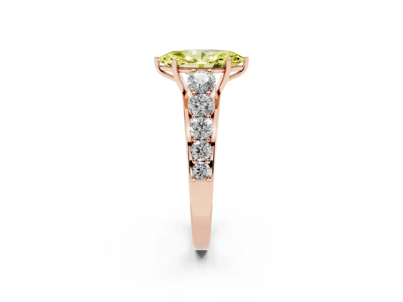 Marquise Graduated Side Stone Engagement Ring Setting for a Fancy Yellow Lab-Grown Diamond | Flat Top Band | Rose Gold