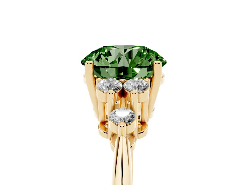 Round Cluster Accent Engagement Ring Setting for a Fancy Green Lab-Grown Diamond | Yellow Gold