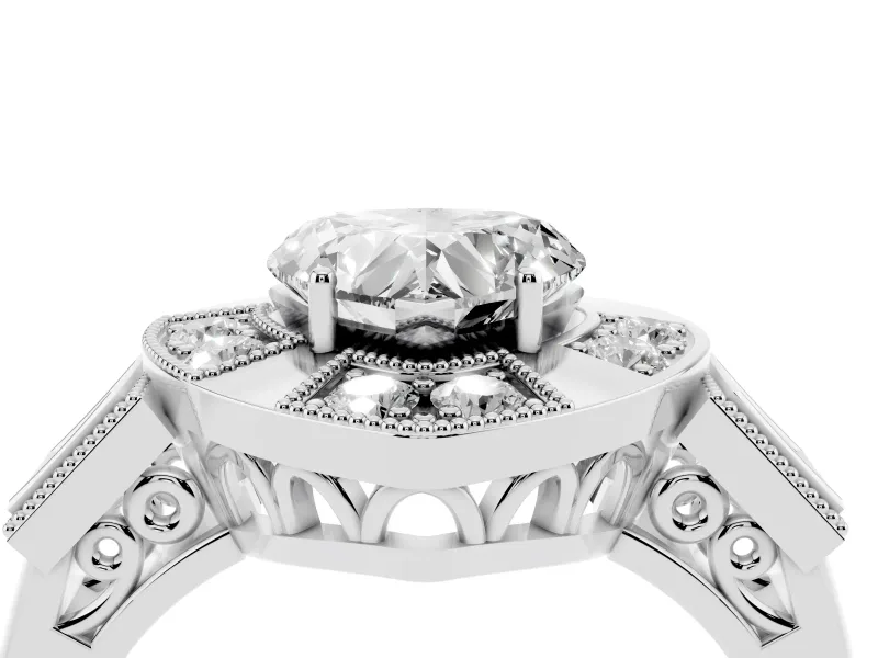 Heart Cut Diamond Milgrain Halo Ring Set in Platinum with Split Shank