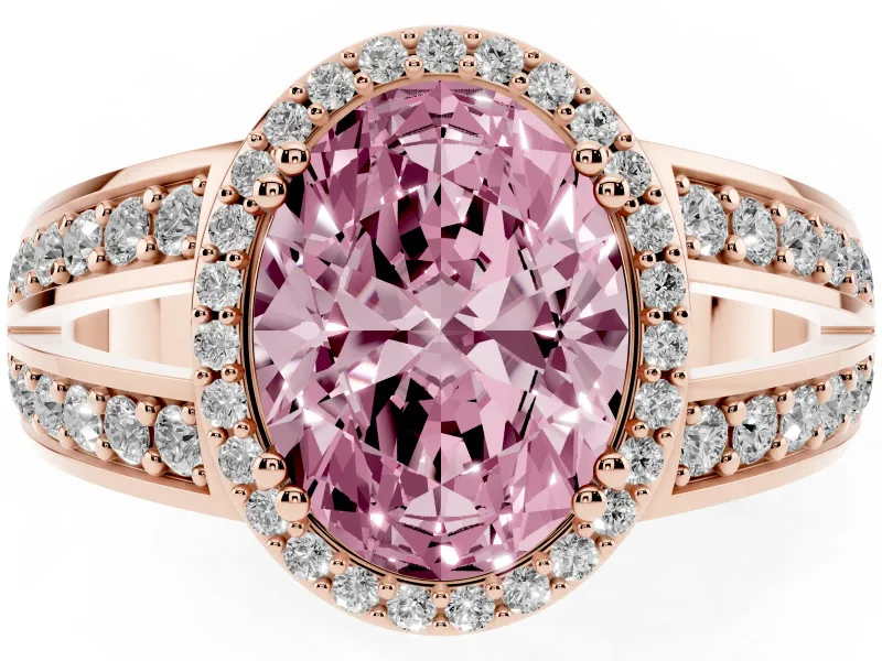 Oval Halo Engagement Ring Setting for a Fancy Pink Lab-Grown Diamond | Split Shank | Rose Gold