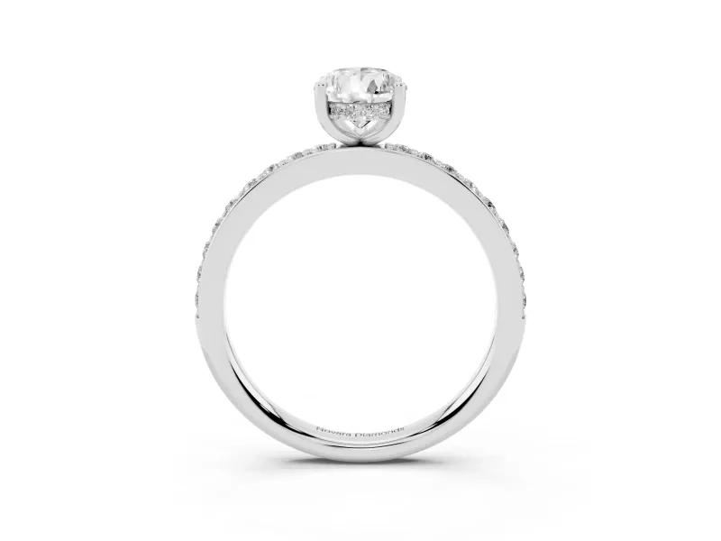 Pear Cut Diamond Pavé Band Ring Set in Silver with Prong-Set Center Stone