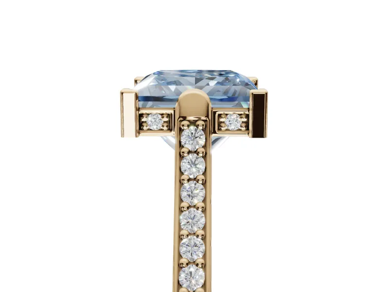 Princess Cut Vintage Cathedral Engagement Ring Setting for a Fancy Blue Lab-Grown Diamond | Carved Band | Yellow Gold