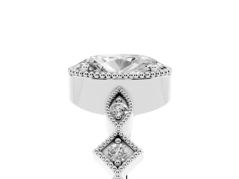 Oval Cut Diamond Milgrain Marquise Twist Band Ring Set in White gold with Prong Setting