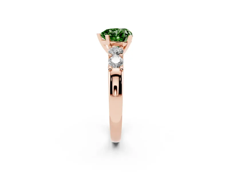 Heart-Shaped Five Stone Engagement Ring Setting for a Fancy Green Lab-Grown Diamond | Rose Gold