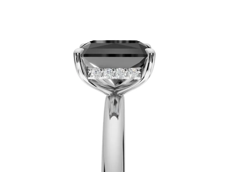 Radiant Cut Hidden Halo Ring Setting for a Black Center | Sterling Silver