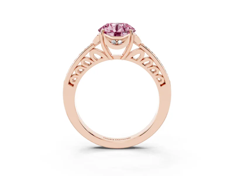 Round Floral Pavé Engagement Ring Setting for a Fancy Pink Lab-Grown Diamond | Rose Gold