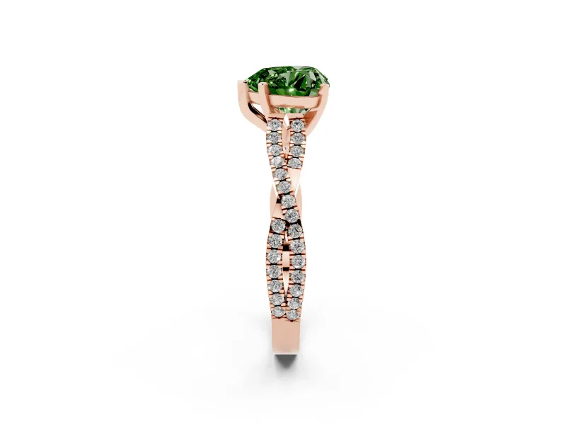 Heart-Shaped Twisted Engagement Ring Setting for a Fancy Green Lab-Grown Diamond | Rose Gold