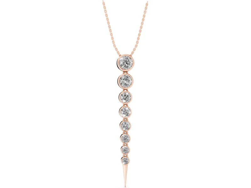 Round Lab-Grown Diamond Graduated Bezel Drop Necklace | Tapered Spike Tip | Rose Gold