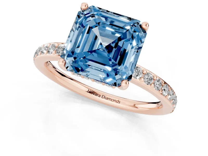 Asscher Cut Hidden Halo Engagement Ring Setting for a Fancy Blue Lab-Grown Diamond | Rose Gold