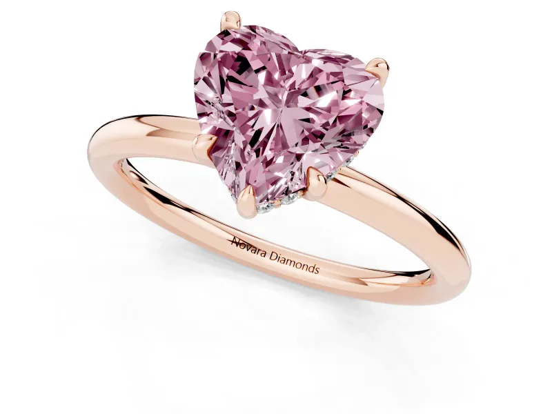 Heart-Shaped Hidden Halo Ring Setting for a Fancy Pink Lab-Grown Diamond | Rose Gold