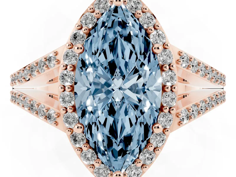 Marquise Split Shank Halo Engagement Ring Setting for a Fancy Blue Lab-Grown Diamond | Rose Gold