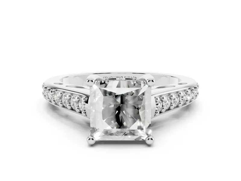 Princess Cut Diamond Prong Set Solitaire Engagement Ring Set in Platinum with Pavé Band
