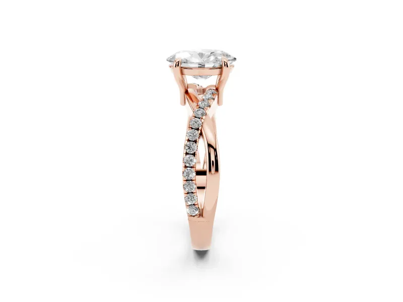 Oval Pavé Twist Engagement Ring Setting | Crossover Band | Rose Gold
