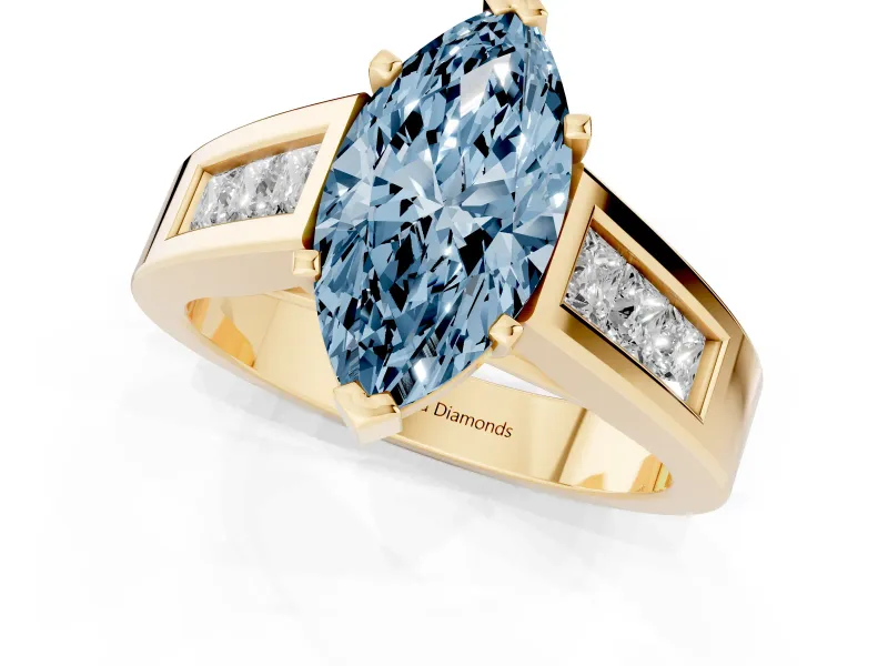 Marquise Channel-Set Engagement Ring Setting for a Fancy Blue Lab-Grown Diamond | Yellow Gold